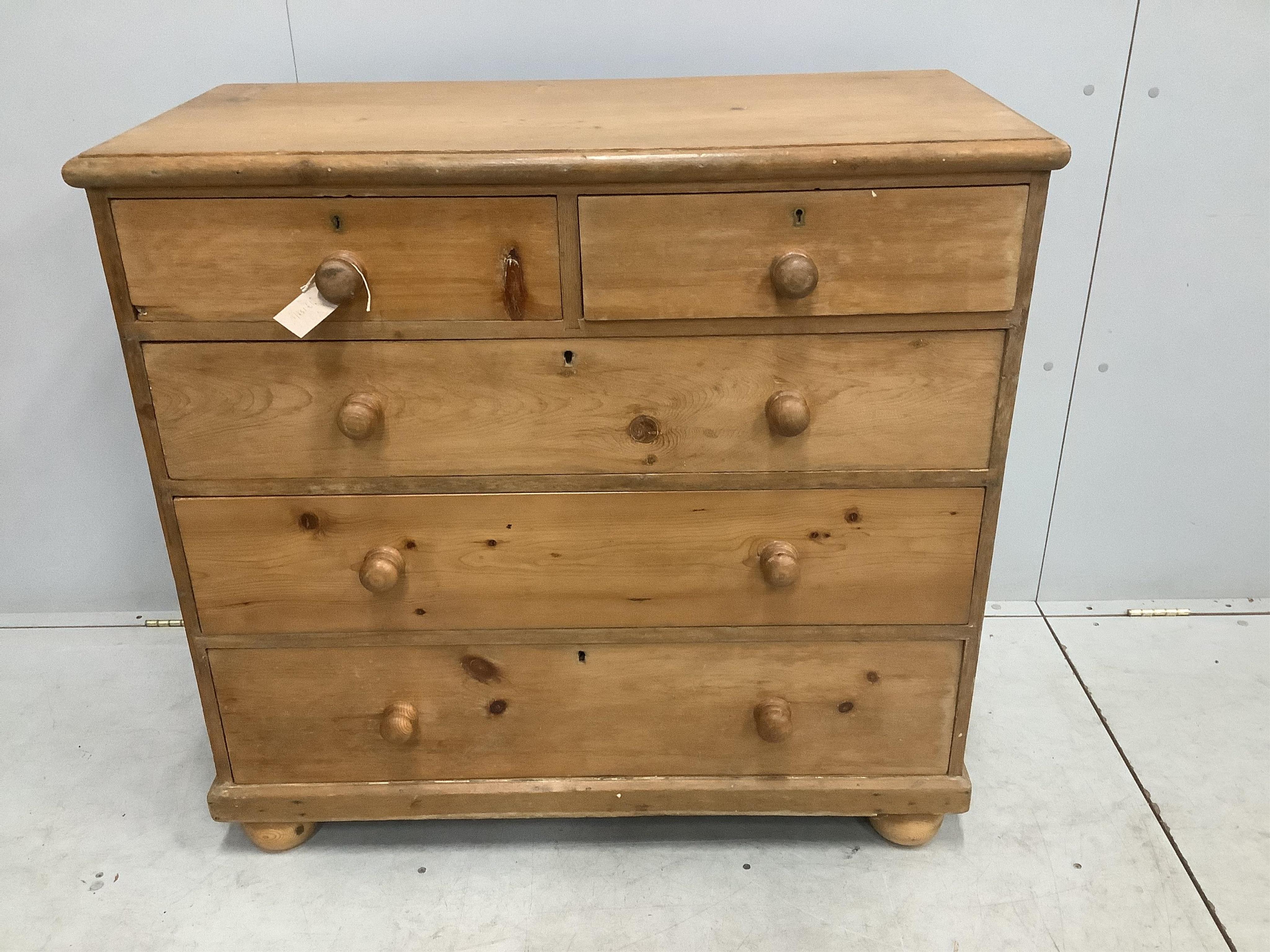 A Victorian pine chest, width 100cm, depth 47cm, height 95cm. Condition - fair